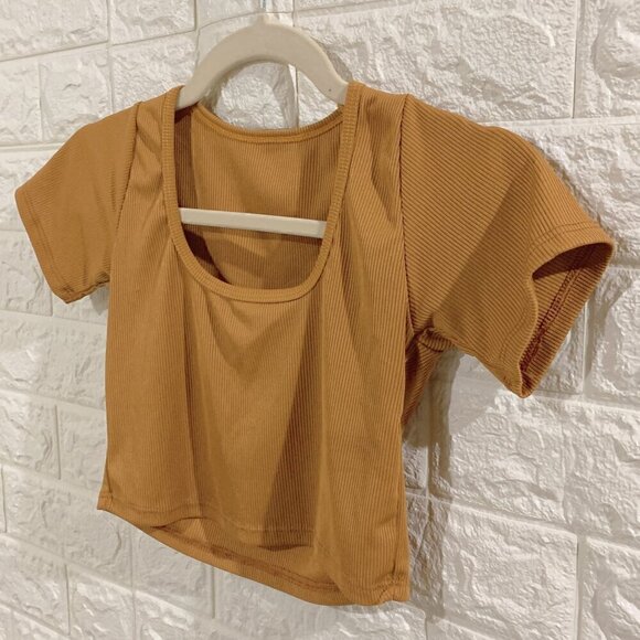EXCELLENT CONDITION | CROP RIB KNIT SQUARE NECK TEE | LIGHTWEIGHT YELLOW MUSTARD - Picture 4 of 6